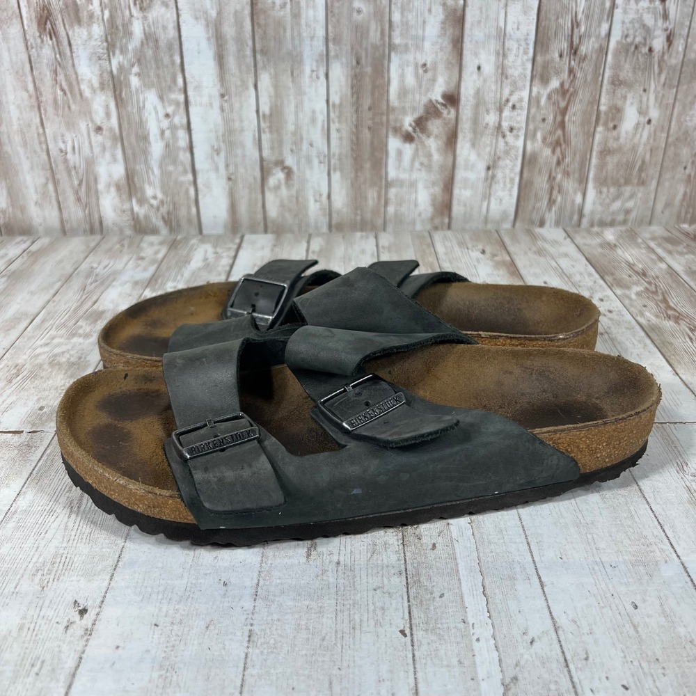 Birkenstock Arizona Black Oiled Leather Sandals Mens 42 Regular Wide Slide